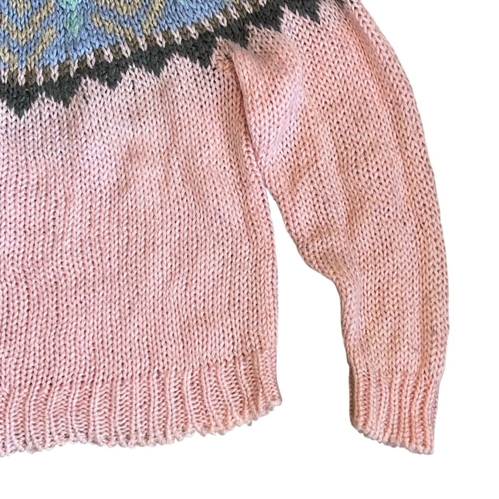Le Pull-Over 80s Vintage Women’s Sz S Pink Fair Isle Sweater Pullover Crewneck - Picture 10 of 12